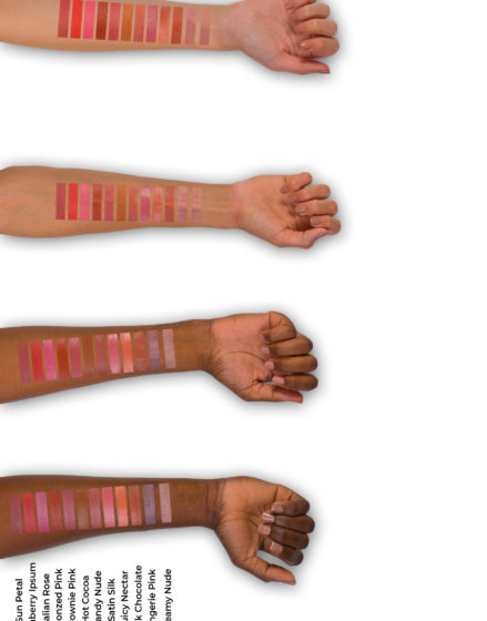 Note Cosmetics Rich Color lipstick shades 1 - 12 shade swatches on forearms