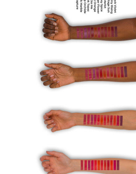 Note Cosmetics Rich Color lipstick shades 12 to 24 shade swatches on forearms