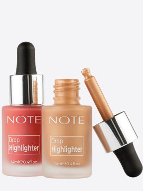 Note Cosmetic Drop Highlighter bottle showing two different shades
