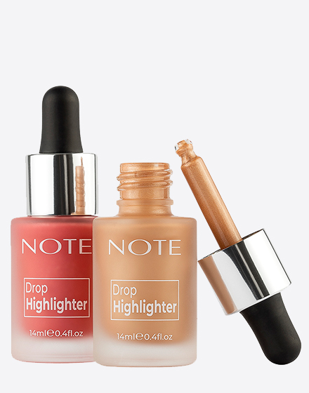 Note Cosmetic Drop Highlighter bottle showing two different shades